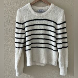 Old Navy White and Black Crew Neck Soft Fuzzy Sweater